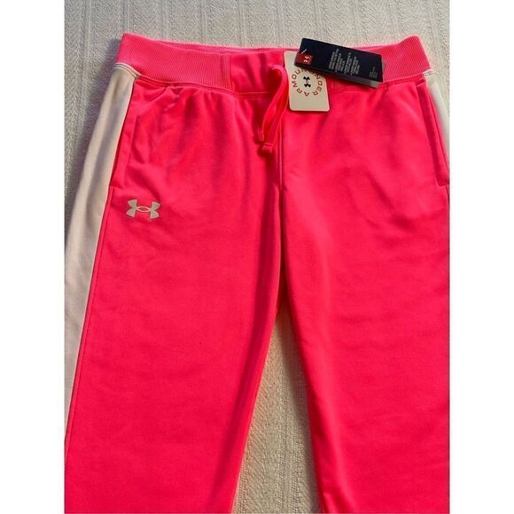 Under Armour Girls YLG Armour Fleece Pants - Cerise with White Trim - Picture 2 of 8